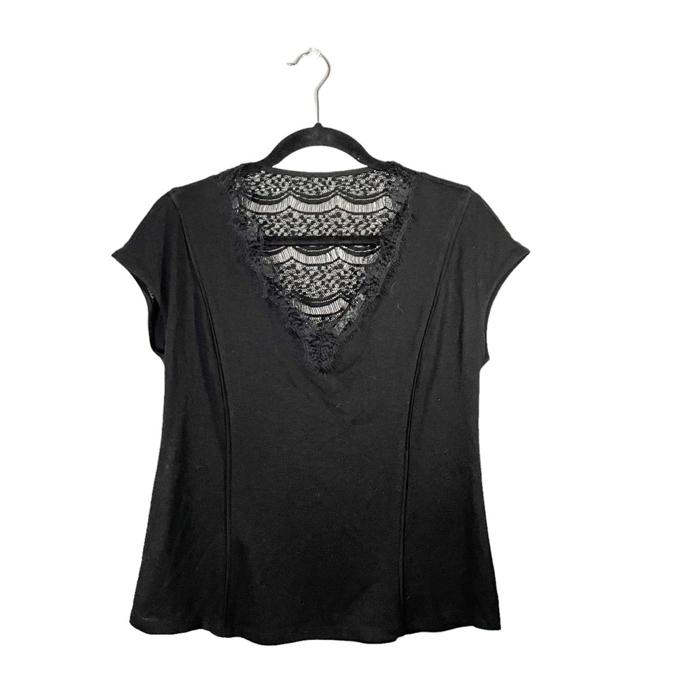 Daniel Rainn Boho V Neck Lace Edging Short Sleeve Blouse Size Petite Small